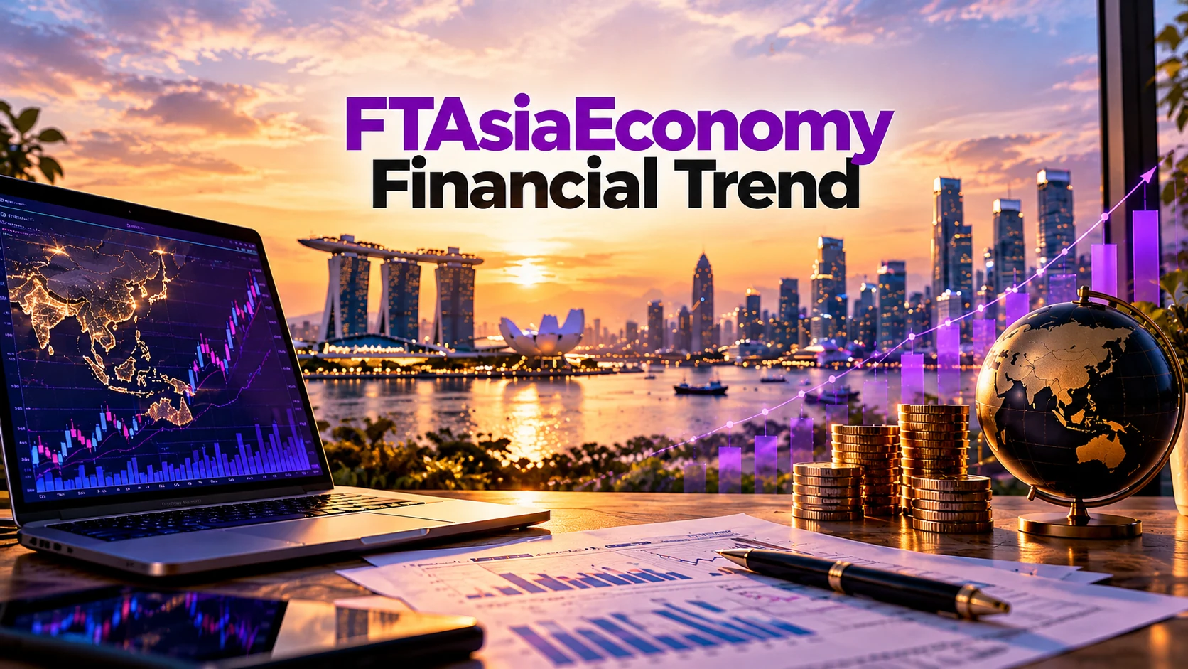 FTAsiaEconomy financial trend with Asian markets, charts and digital finance